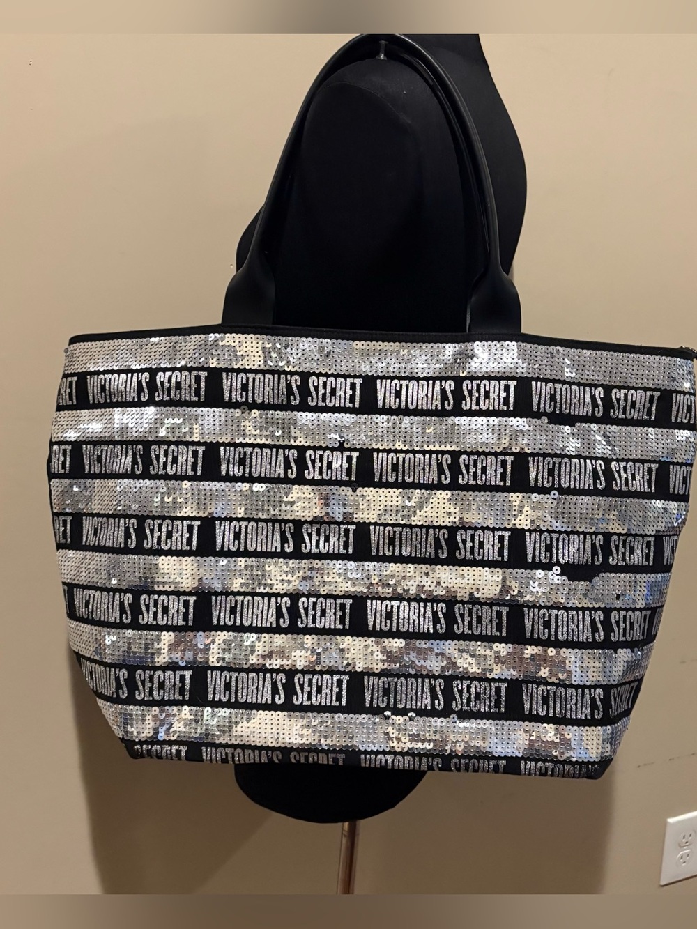 Victoria's Secret Black and Silver Sequin Tote large